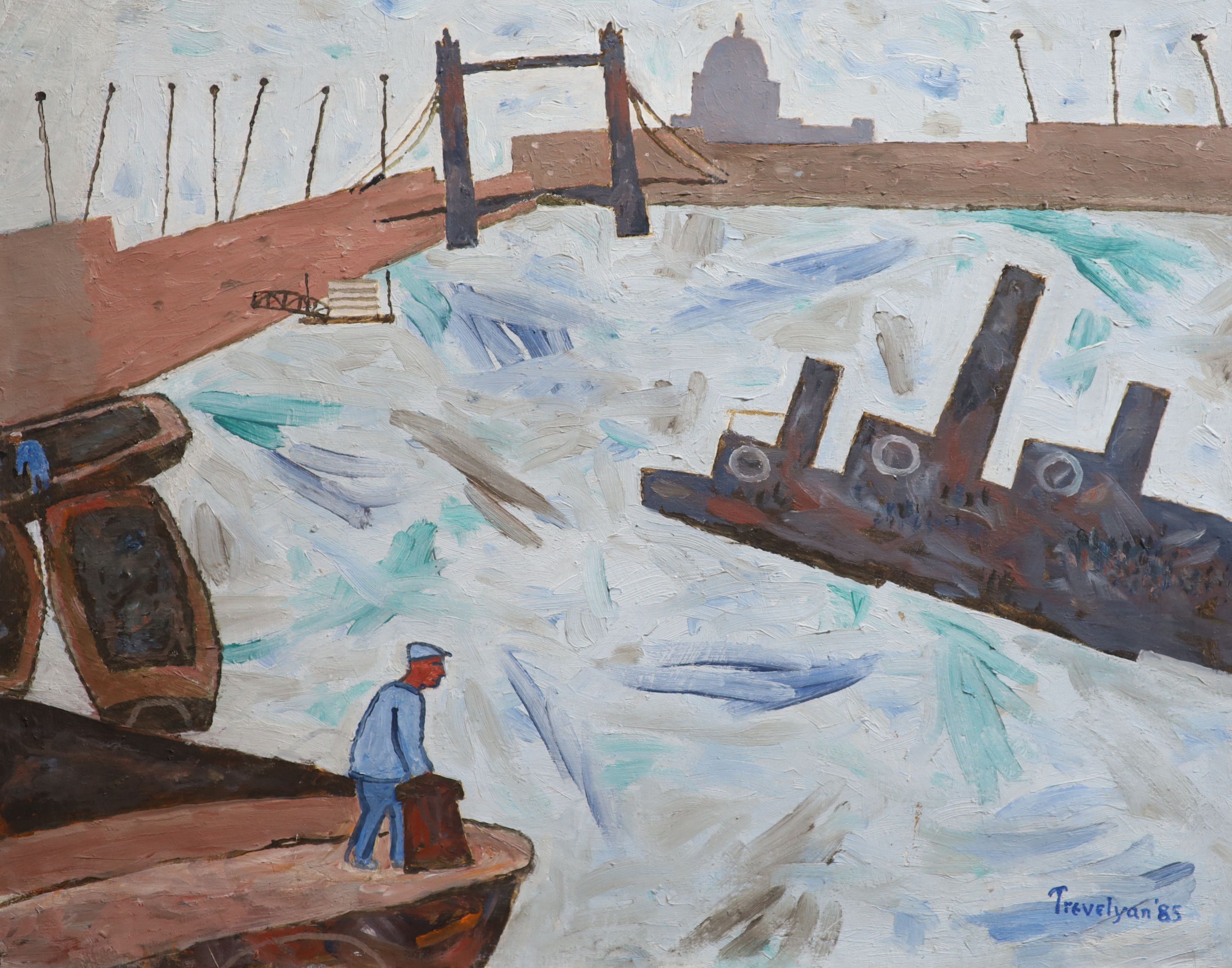 Julian Trevelyan (1910-1988), Tower Bridge, Oil on canvas, 61 x 76cm.